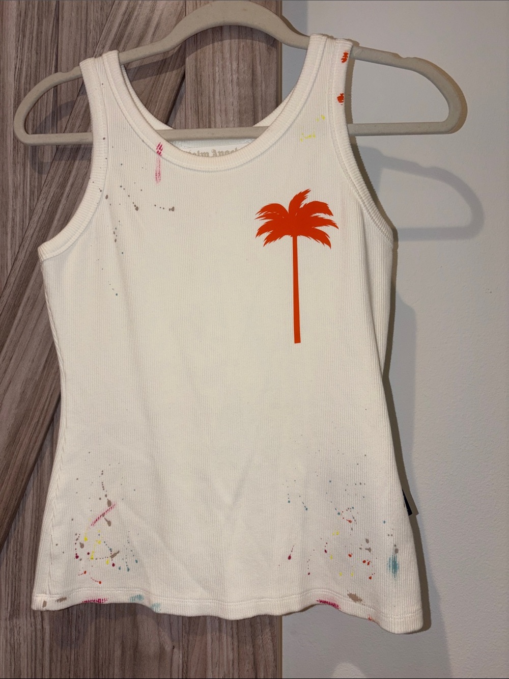 Palm Angels White Tank Top with Orange Palm Tree